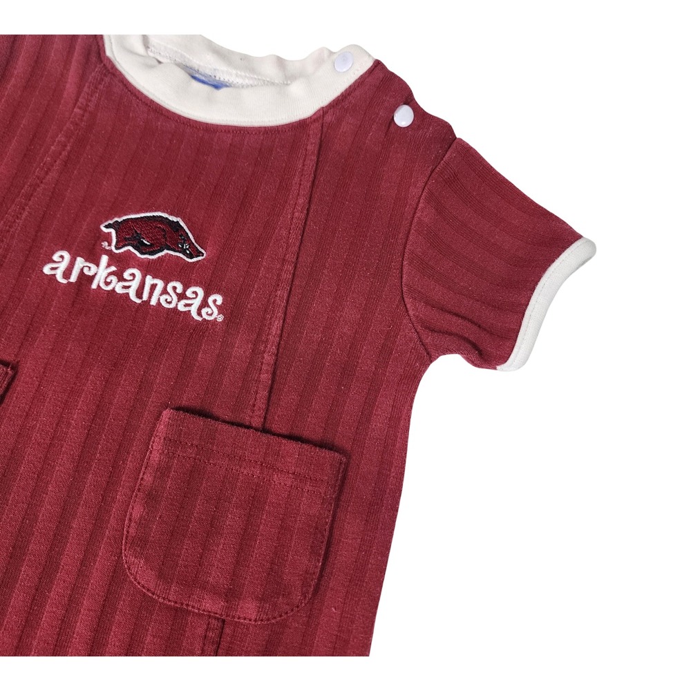 Arkansas Razorbacks Baby Ribbed Ringer Romper Red Short Sleeve 6-9 Months - Picture 3 of 6